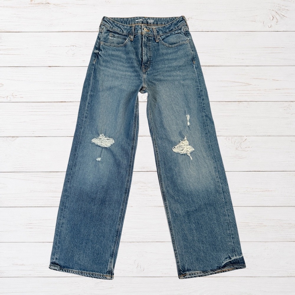 Old Navy Sky-Hi Wide Leg Jeans Extra High Rise Distressed Womens 6